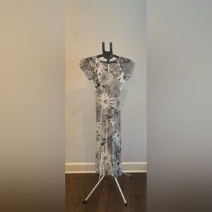 Komarov Grey Floral Pleated Maxi Dress Small